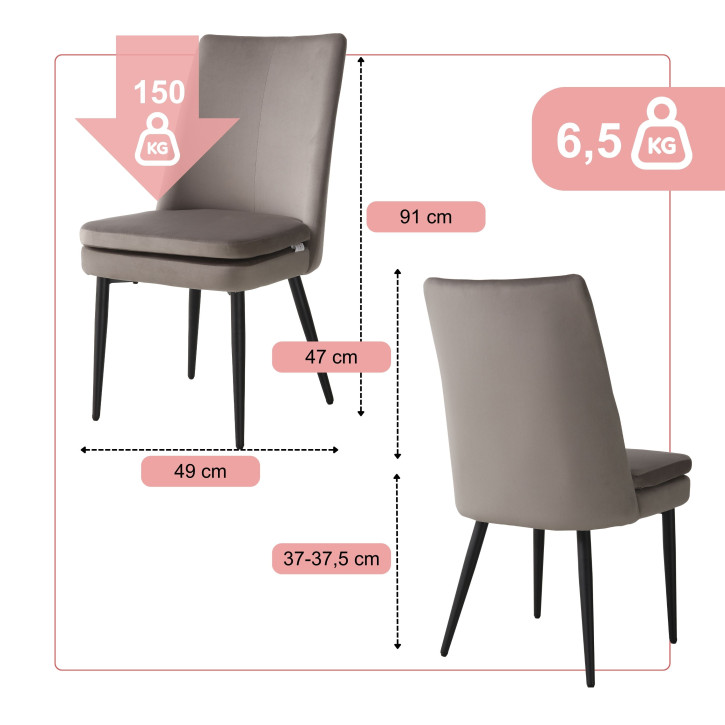 BHS LIVING Esszimmerstuhl, Küchenstuhl, Stuhl für den Wartebereich LIVIA Polstersessel mit hohem Rücken Samtstoff: warmes braun 60x47x89 cm